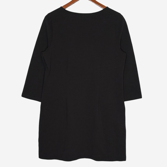 Boden Ottoman Dress Size 12 Black Blue Striped Mini Shift 3/4 Sleeve Ribbed Knit - Picture 5 of 9